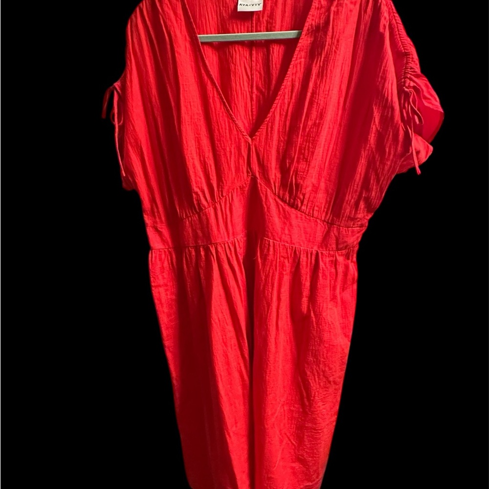 Ava & Viv Vibrant 100% Cotton Coral Red Midi Dress Size 1X